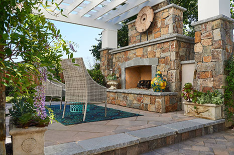 large stone outdoor fire place