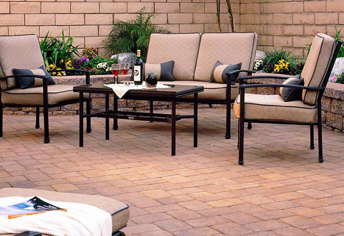 patio pavers with table in center